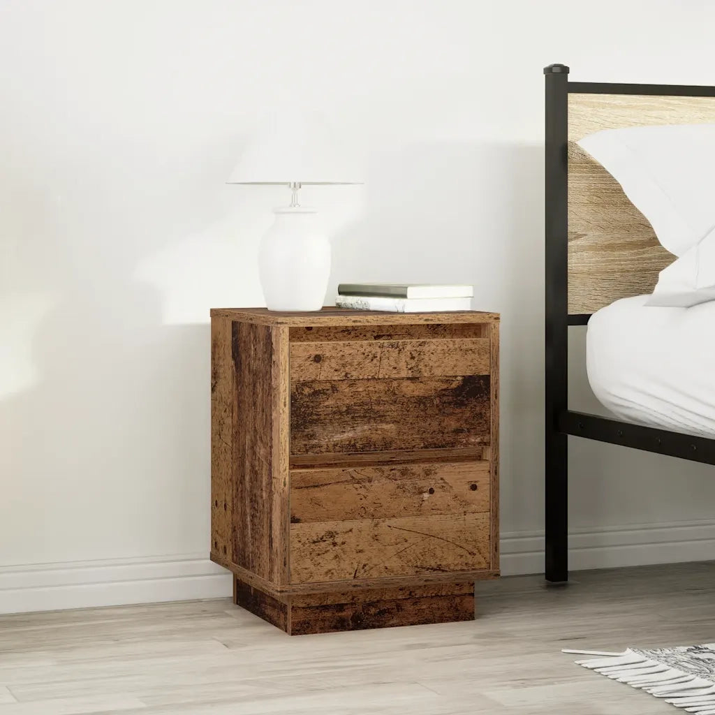 Comodino con Luci LED Legno Antico 38x34x50 cm 861297