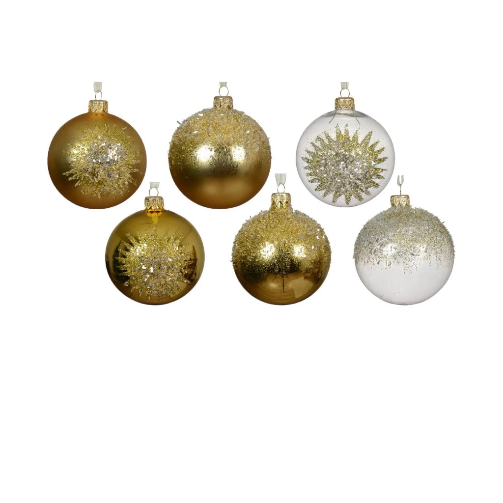 Pallina Vt lucida/opaca c/perle/glitter bianco/oro ass d8cm