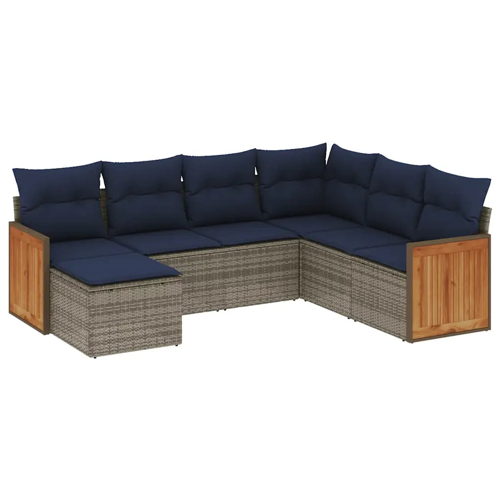 Set Divani da Giardino 7 pz con Cuscini Grigio in Polyrattan 3227888