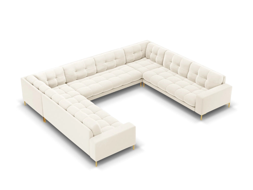 Cosmopolitan Design - Divano panoramico "Bali" 9 posti in velluto beige chiaro 