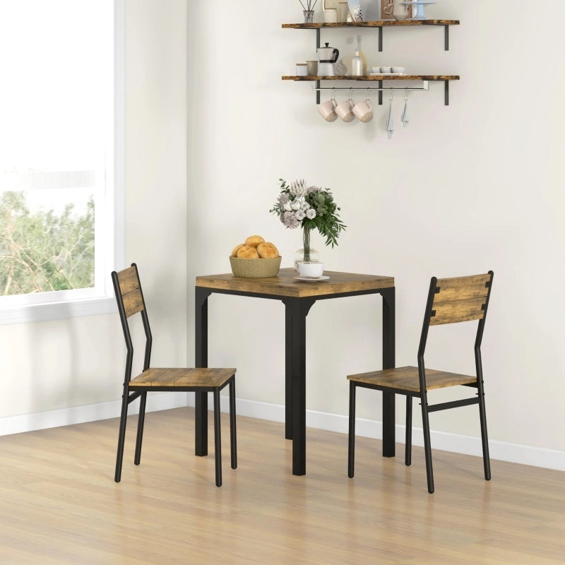 Set tavolo da pranzo 3 pezzi in MDF e acciaio, colore Rustic Brown
