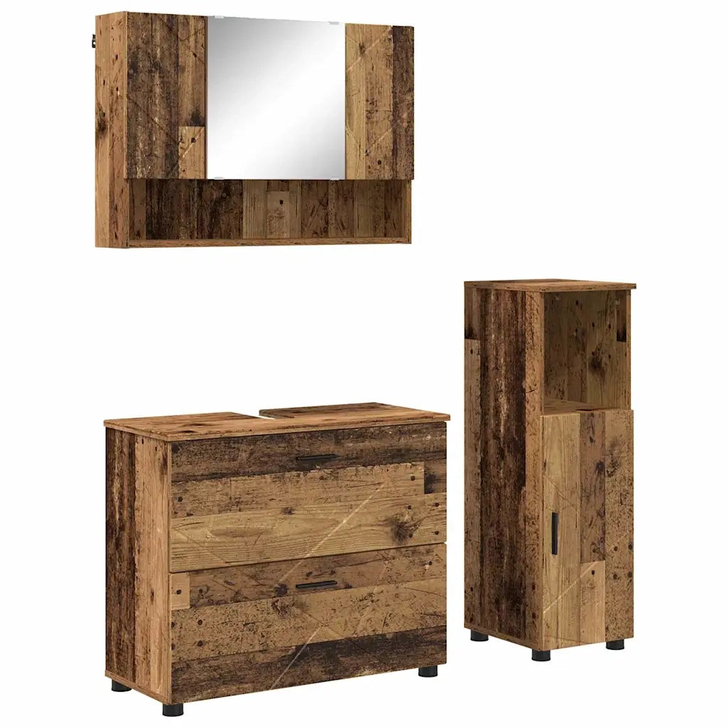 Set di mobili per il bagno con cassetto 3 pcs Legno vecchio 3393031
