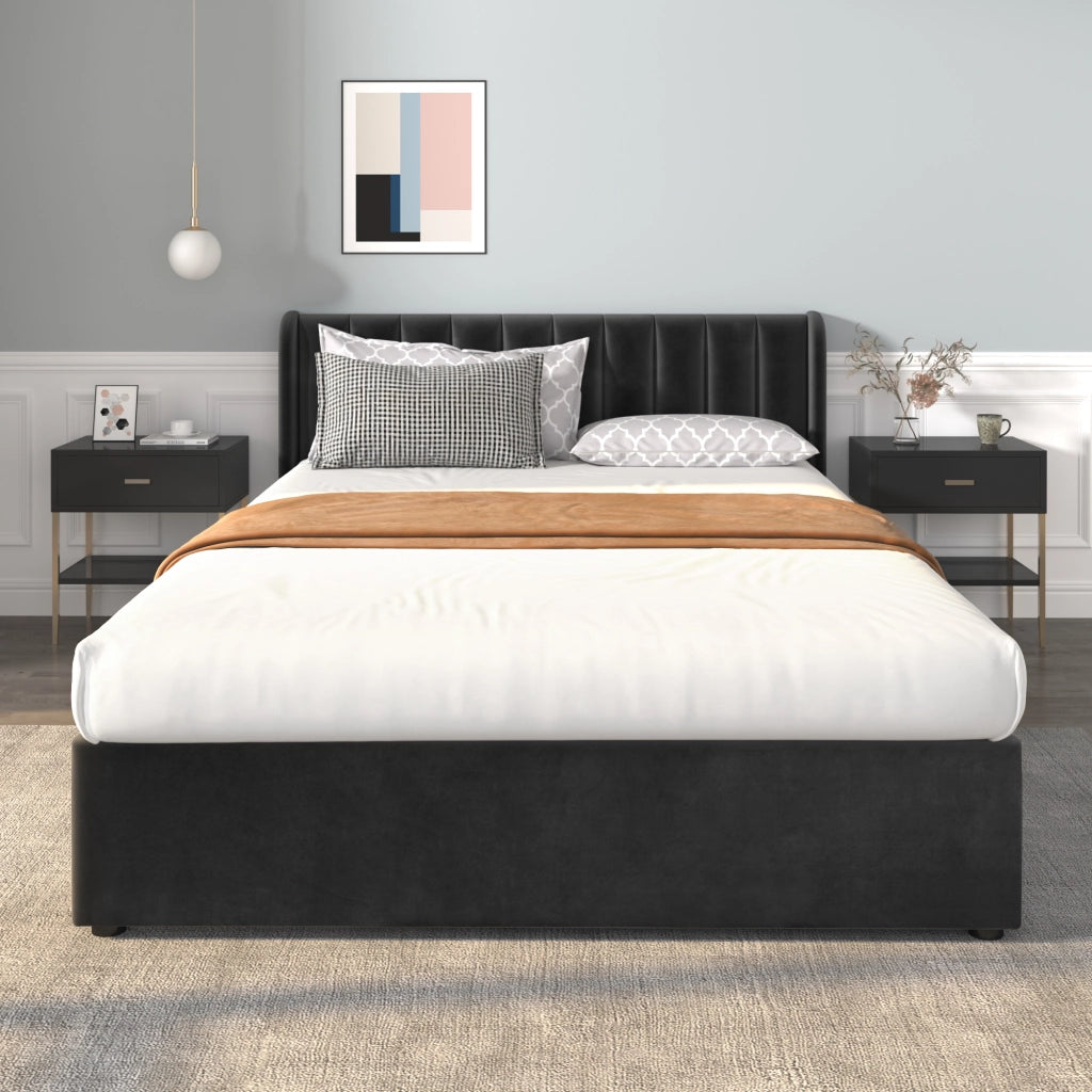letto in velluto nero 160 x 200 cm