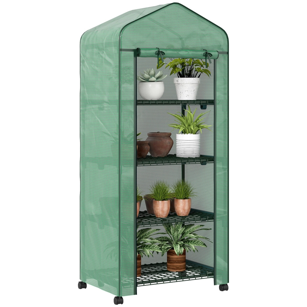 Serra da Balcone 4 Livelli con Rotelle ¨C zephmum ¨C Acciaio e PE Verde 69x50x165