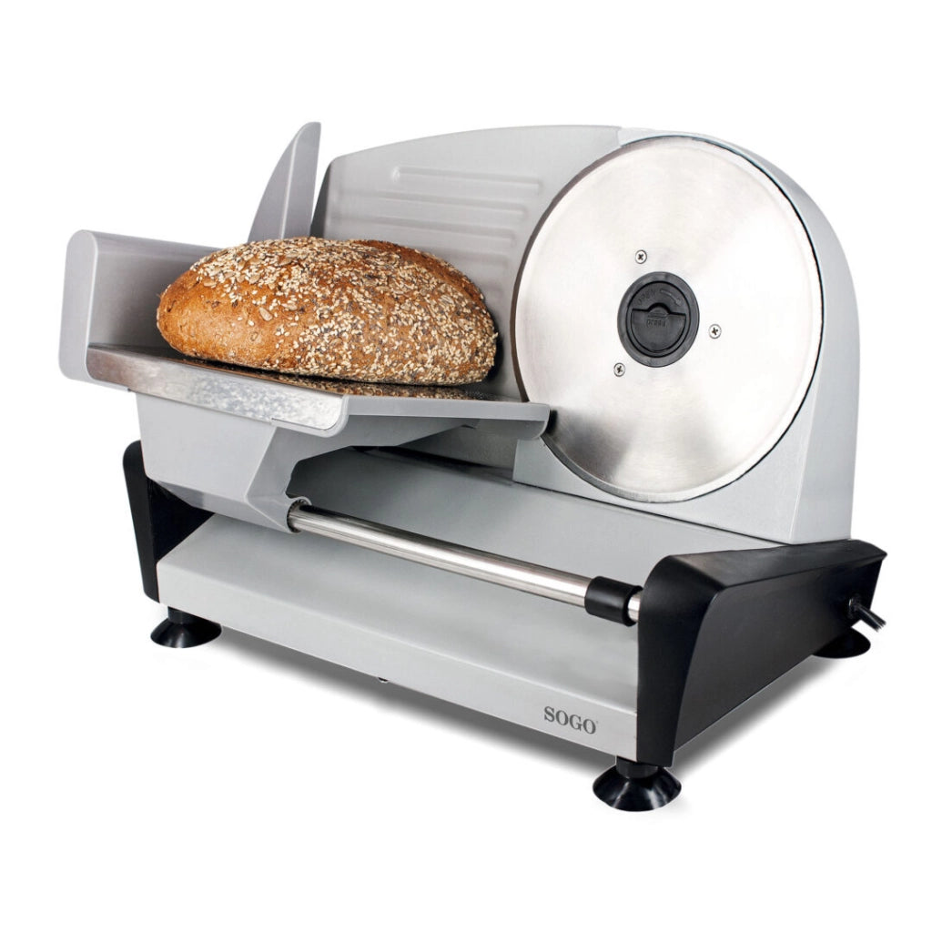 Affettatrice elettrica acciaio inox 190mm, regolazione spessore 0-15mm, 150W pane salumi formaggi cucina - SOGO