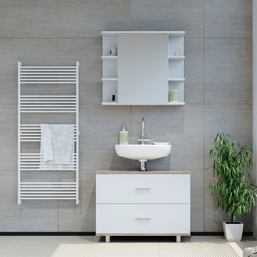 Vicco Set mobili bagno Bianco/Sonoma 2 parti, mobile base 80 cm