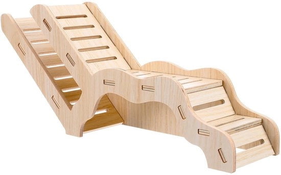 Casa per Hamster in Legno - Casa per Hamster con Scala per Arrampicata - Tunnello di Esplorazione - Sostenibile - Sicura per Masticare - Dimensioni 32 x 13 x 7 cm