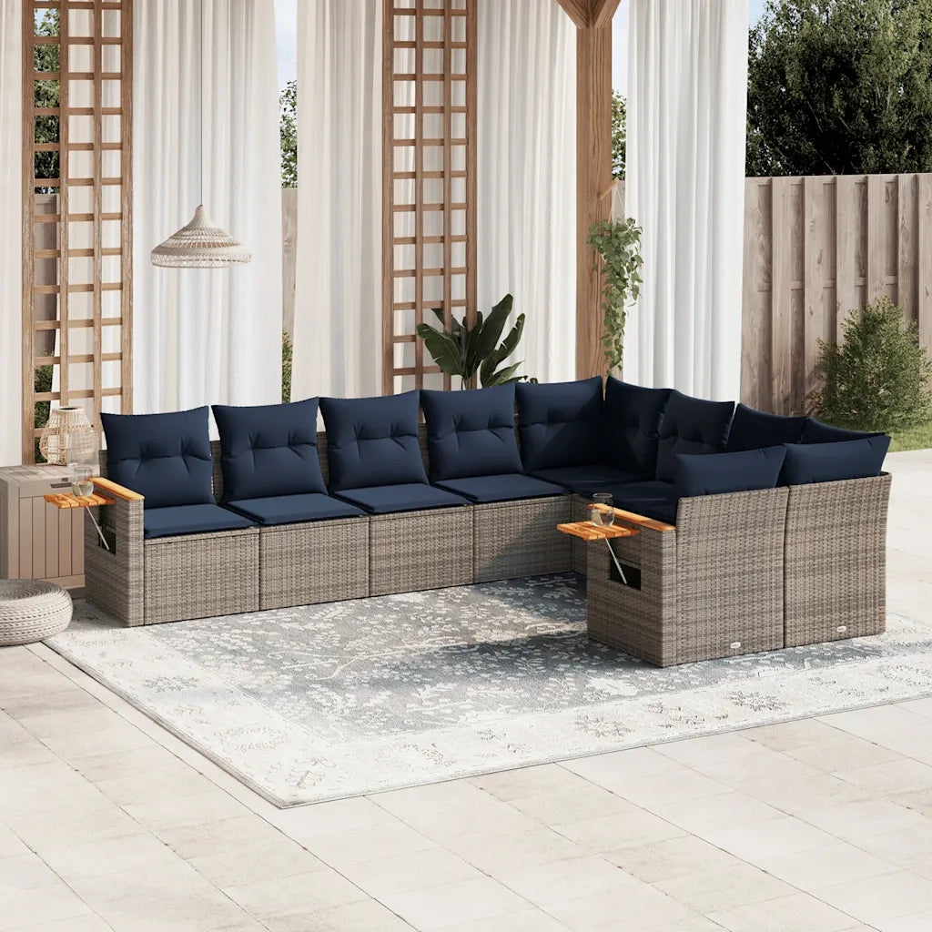 Set Divani da Giardino 9 pz con Cuscini Grigio in Polyrattan 3227146