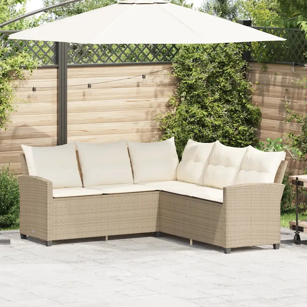 Divano a Forma di L con Cuscini-Sofa con Cuscini in Polyrattan Beige 662528