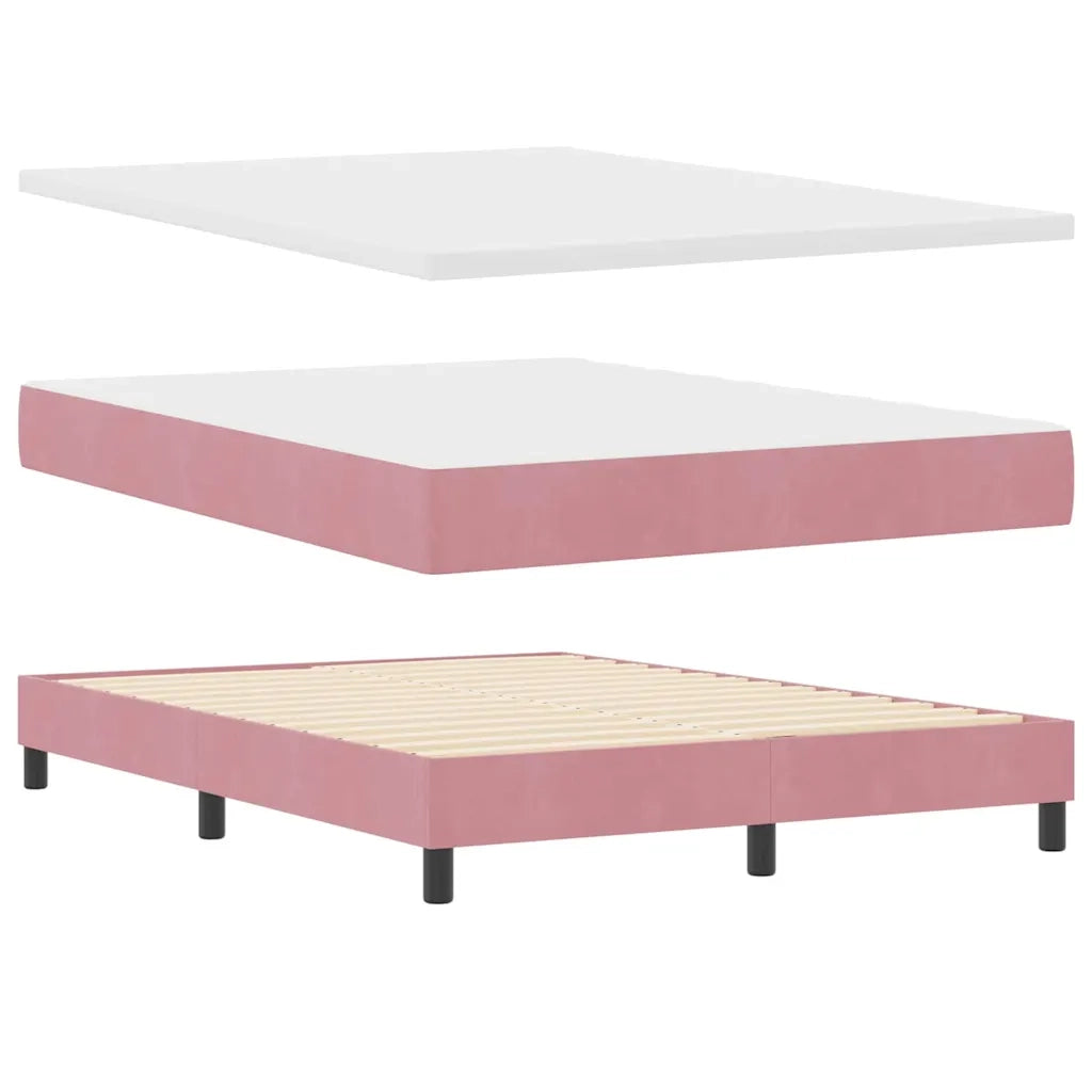 Letto a Sorgente LED con materasso Rosa 140 x 200 cm Velluto