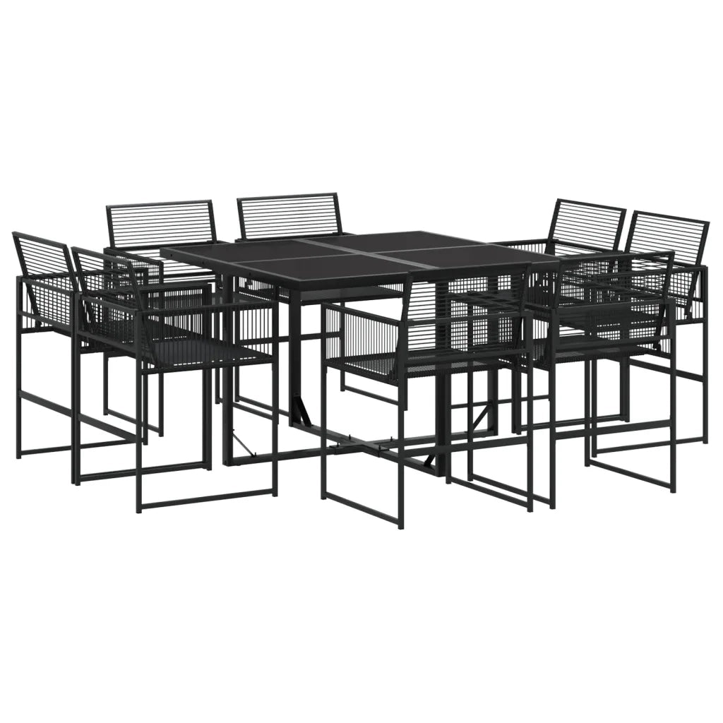 Set da Pranzo da Giardino 9 pz Nero in Polyrattan 3295038