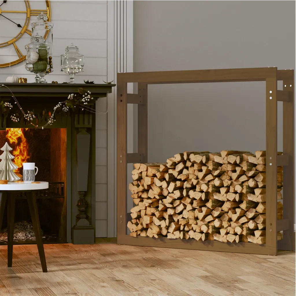 Portalegna Marrone Ambra 100x25x100cm Legno Massello di Pino 822425