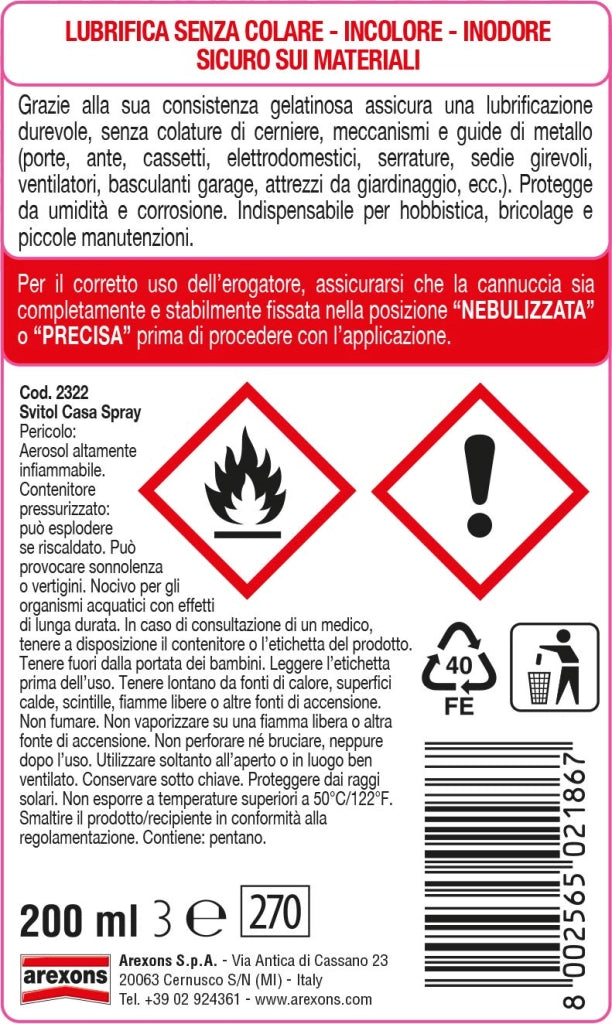 Lubrificante Svitol Easy Casa 200 ml Arexons