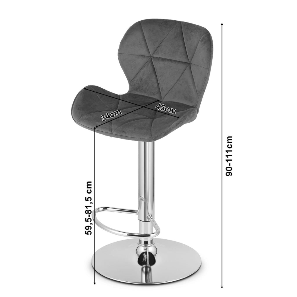 Sgabello da bar West in velluto grigio con base nera