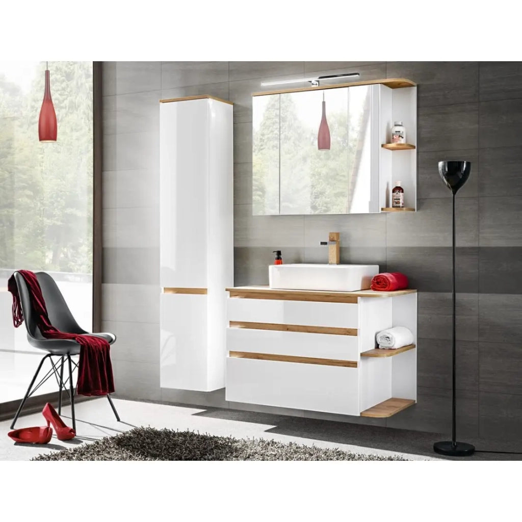Mobile da bagno ASKA bianco e legno - Modello sospeso con porte