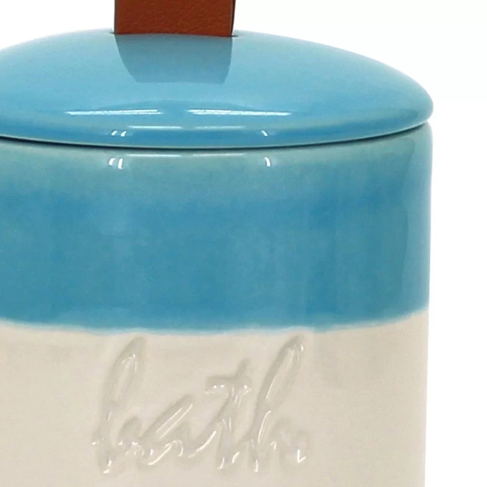 Barattolo in ceramica con coperchio blu/bianco - serie Bath