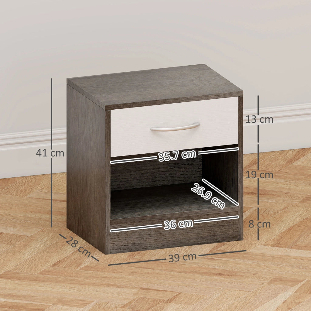 Comodini Moderni con Cassetto e Ripiano Aperto ¨C zephmum ¨C Legno, Bianco e Grigio Scuro, 39x28x41 cm