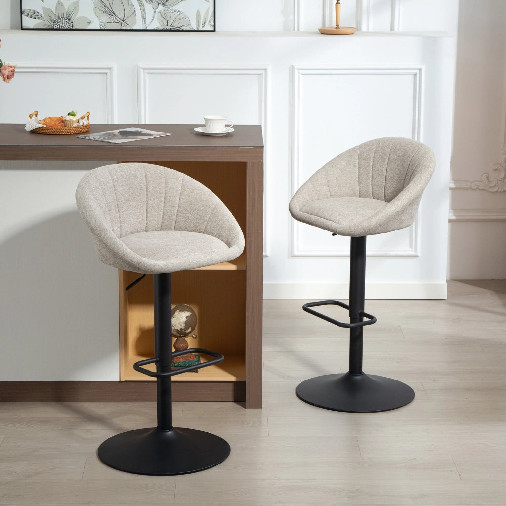 Sgabelli da bar con schienale e braccioli ¨C zephmum ¨C beige, altezza regolabile, 2 pezzi