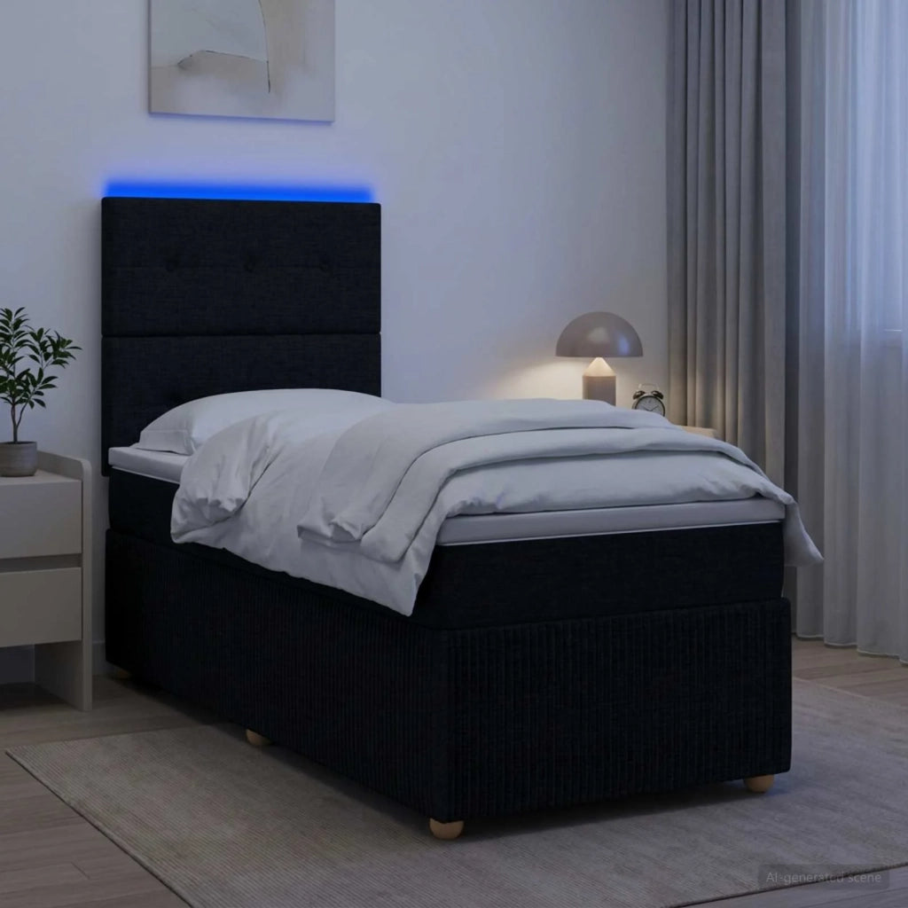 Letto Box Spring LED con Materasso Nero 80 x 200 cm Tessuto 3455729