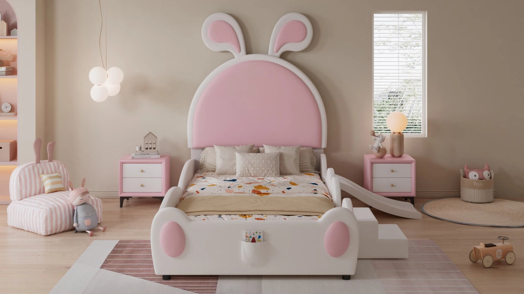 letto imbottito pu bianco rosa 90x200 cm
