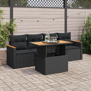 Set Divani da Giardino 5 pz con Cuscini Nero Polyrattan Acacia 3327429