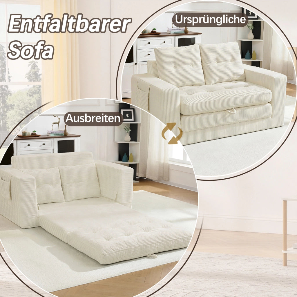 DIVANO LETTO 2 POSTI in velluto a coste Beige con tasche laterali