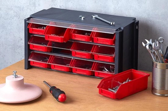 Rullo con separatore pieghevole in plastica, 12 carichi, colore nero/rosso, unità di misura