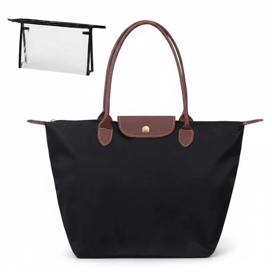 Borsa da Spalla per Donna con Tasche Cosmetici Transparenti - Grande Borsa in Nylon per Uso Giornaliero e Viaggi