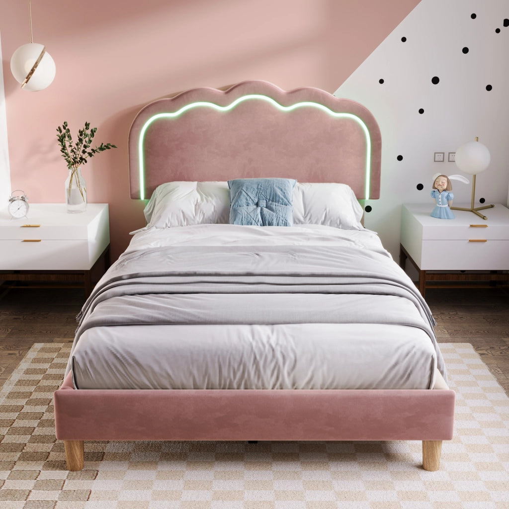 letto imbottito velluto rosa 90 x 190 cm