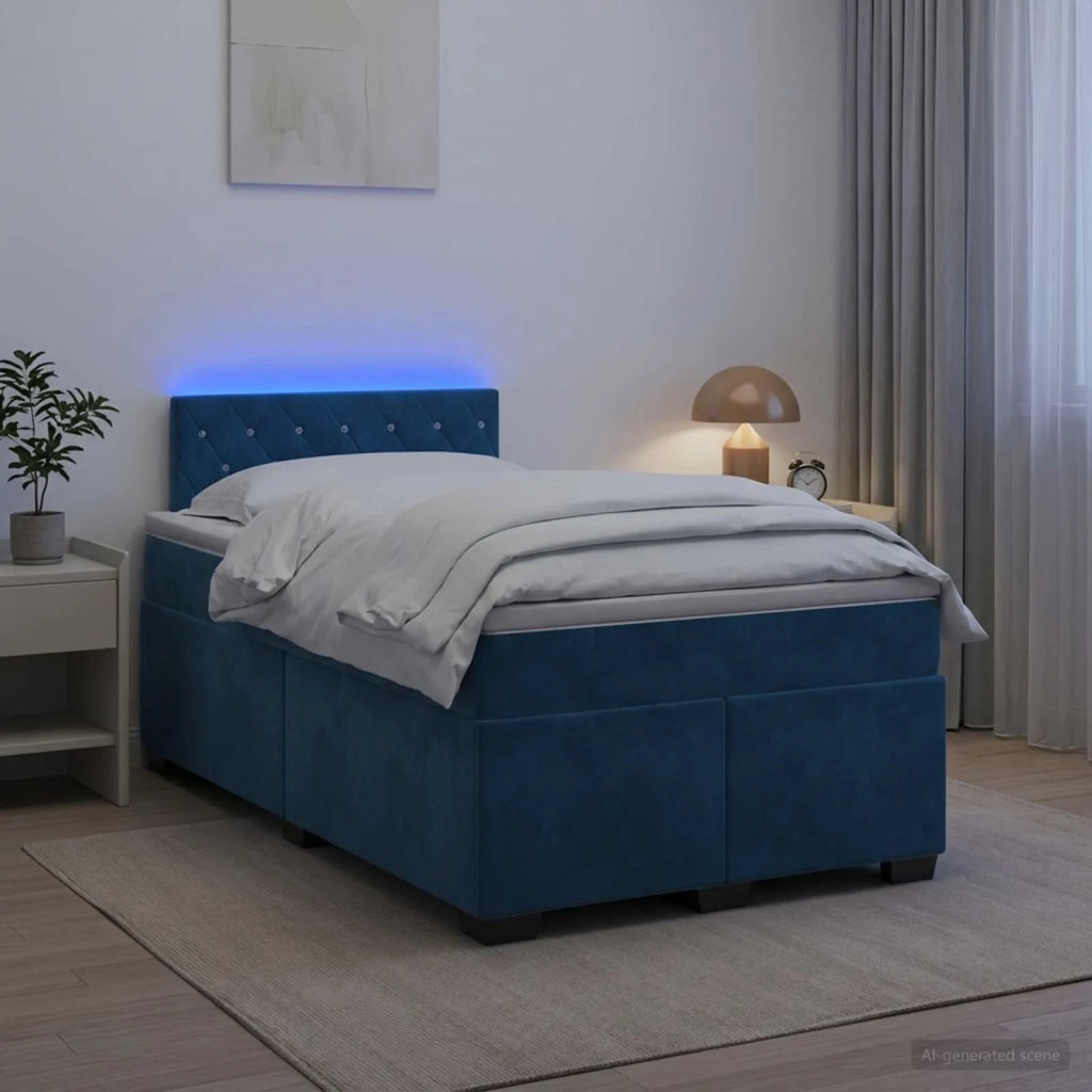 Letto con Box Spring, Materasso e LED Blu 120 x 190 cm Velluto 3452136