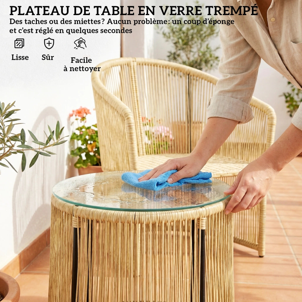 Set tavolo e sedie da esterno in polyrattan con cuscini ¨C Minimal ¨C crema