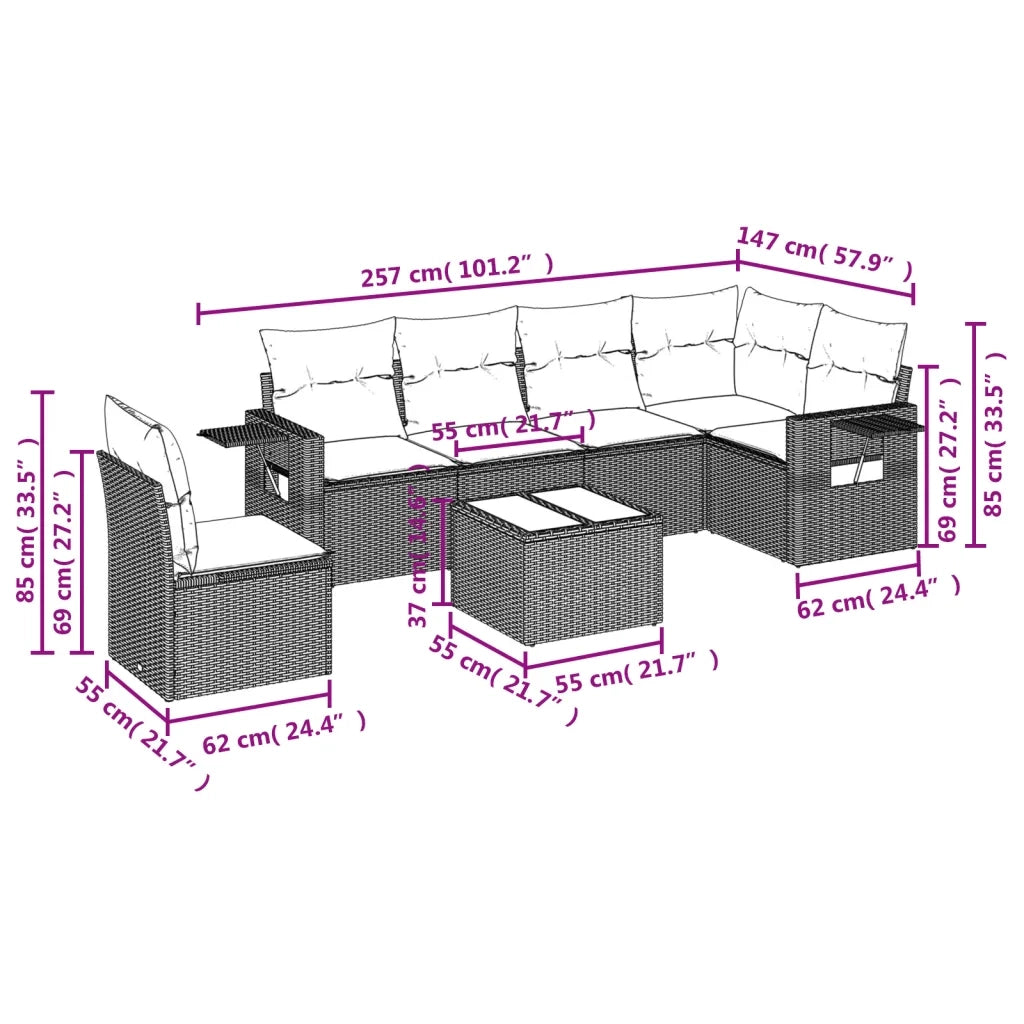 Set Divani da Giardino con Cuscini 7pz Nero Polyrattan
