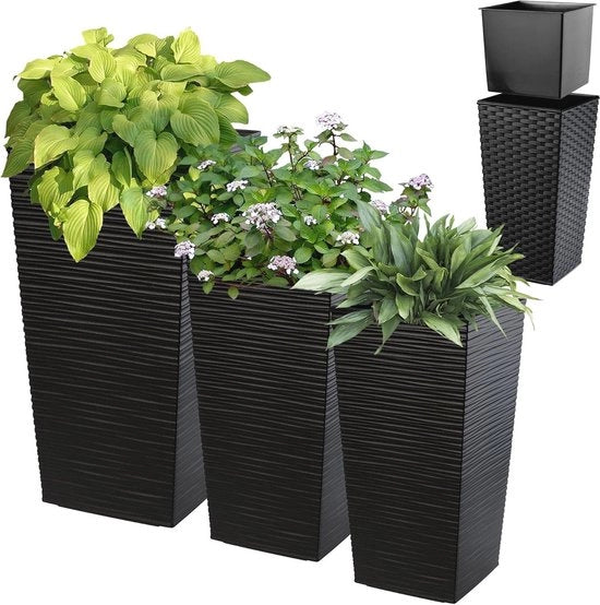Set di 3 Vasi Resistenti alle Intemperie per Interno e Esterno – Vasche per Piante in Plastica con Design Minimale