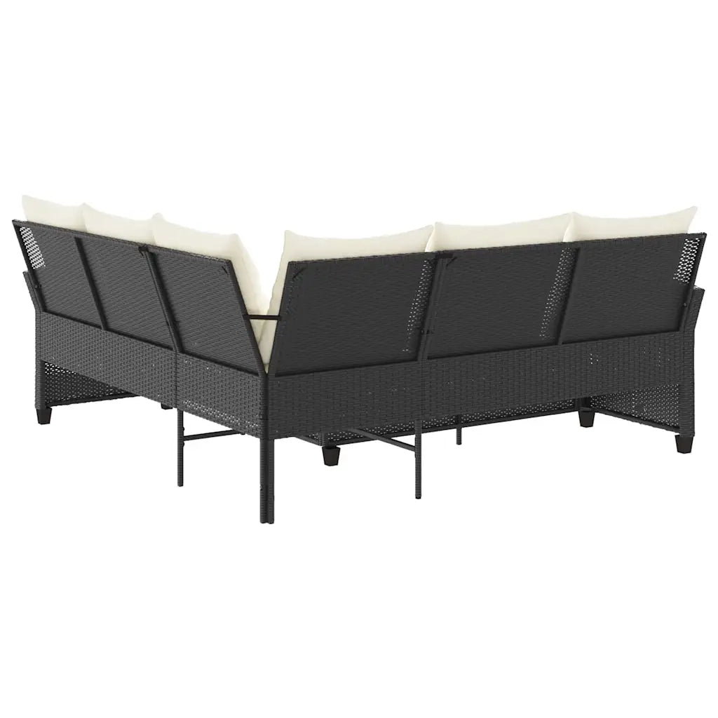 Divano a Forma di L con Cuscini-Sofa con Cuscini in Polyrattan Nero