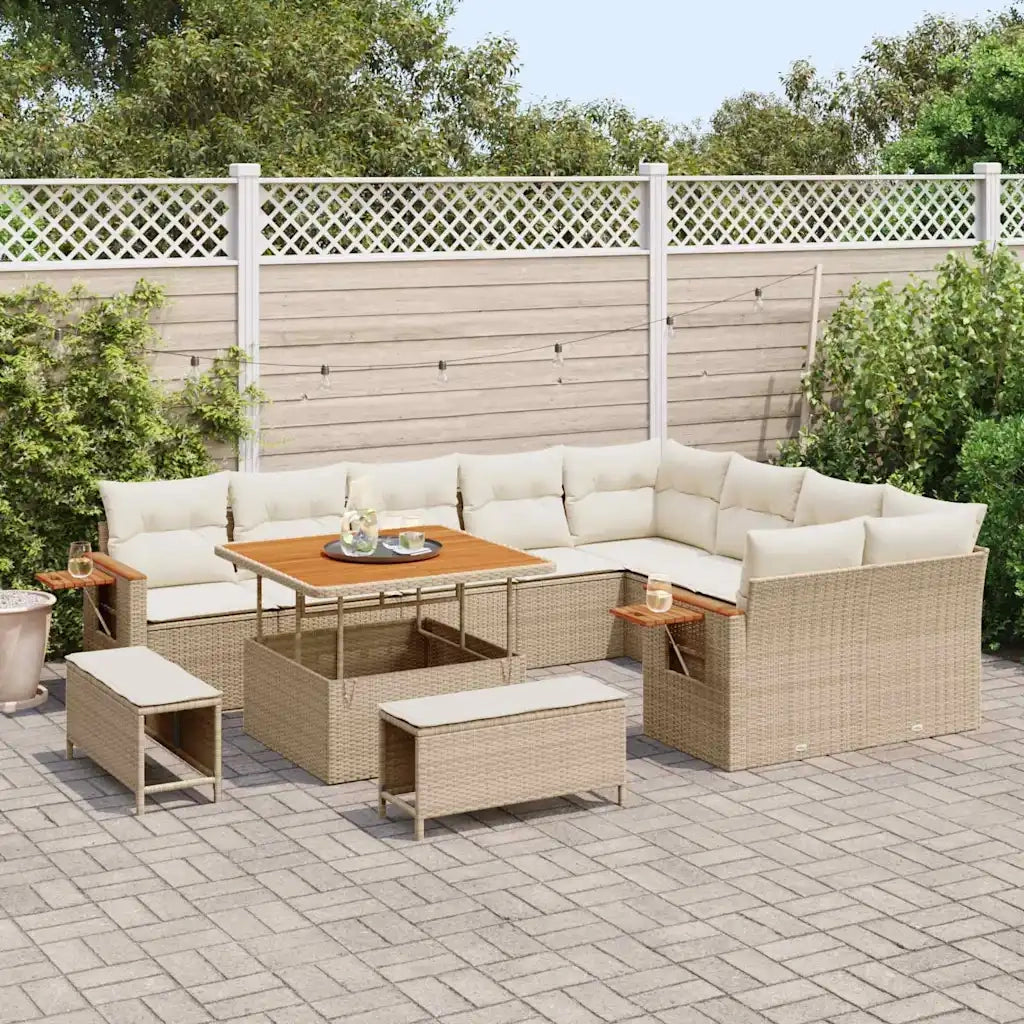 Set Divano da Giardino 12 pcs Beige polyrattan