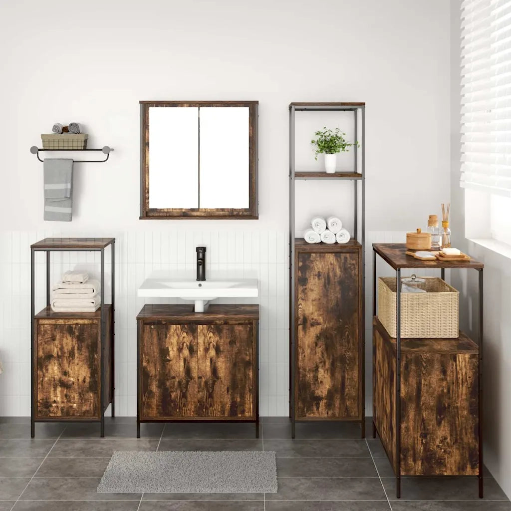 Set di mobili per il bagno 5 pcs Rovere Affumicato e Nero 3328386