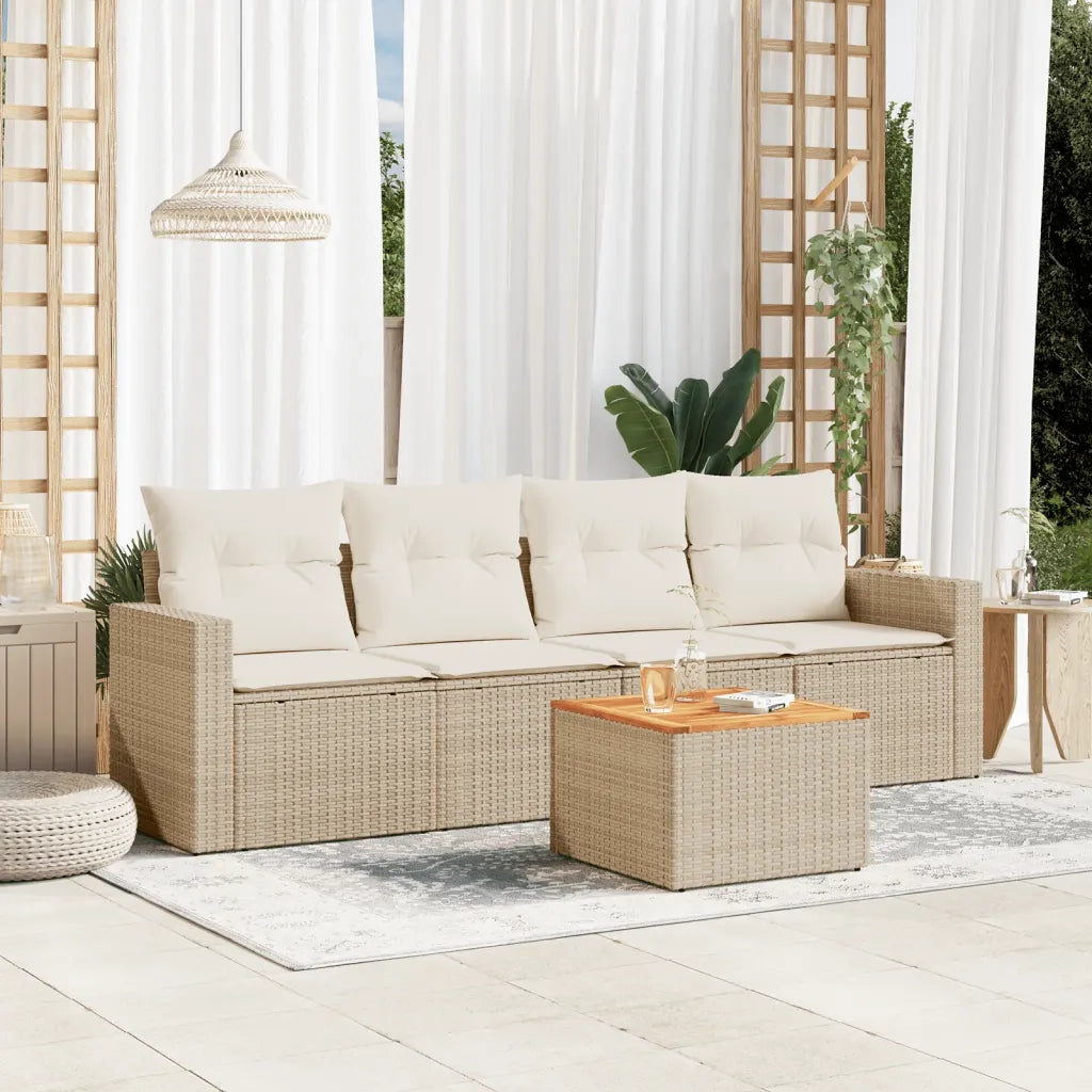Set Divano da Giardino 5 pz con Cuscini Beige in Polyrattan 3224000