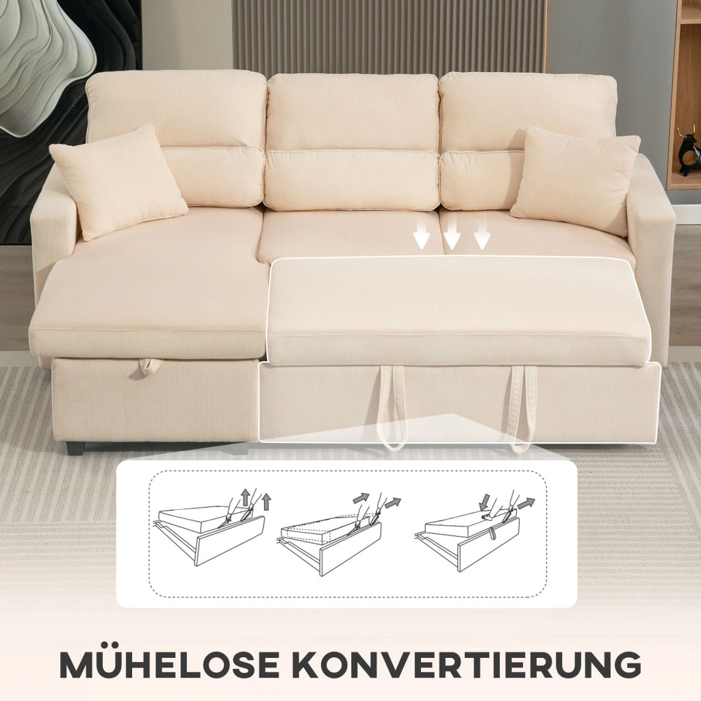 Divano letto angolare con contenitore e cuscini ¨C Minimal ¨C Beige