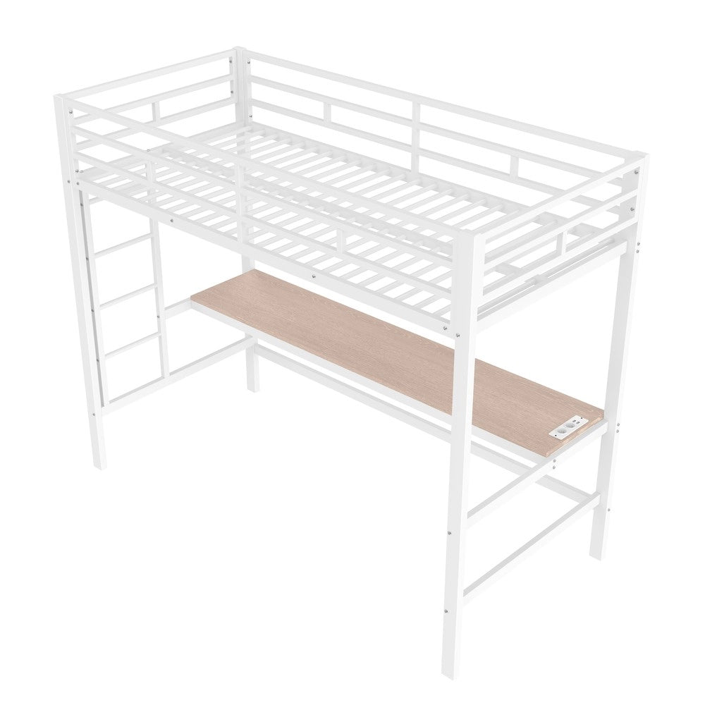 Letto a Soppalco con LED, USB e Luce App ¨C MINIMAL ¨C Metallo Bianco 90x200