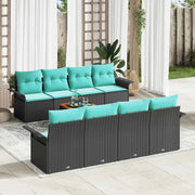 Set Divano da Giardino 9 pcs Nero e Turchese polyrattan 3355974