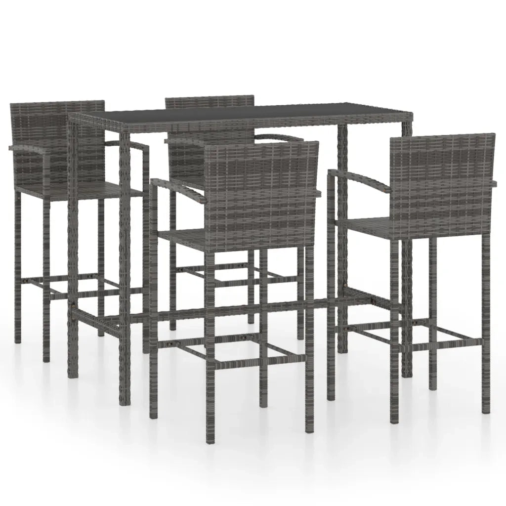 Set Bar da Giardino 5 pz in Polyrattan Grigio