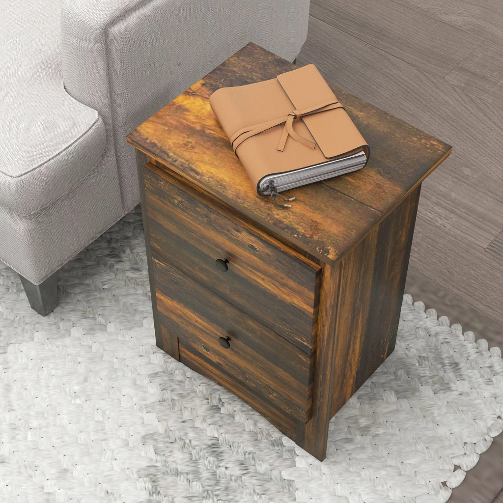 Comodino 2 Cassetti Stile Rustico 40x30x56 cm Marrone