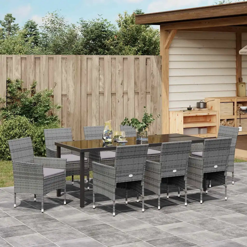 Set da Pranzo per Giardino con cuscino 9 pcs Grigio polyrattan 3379736