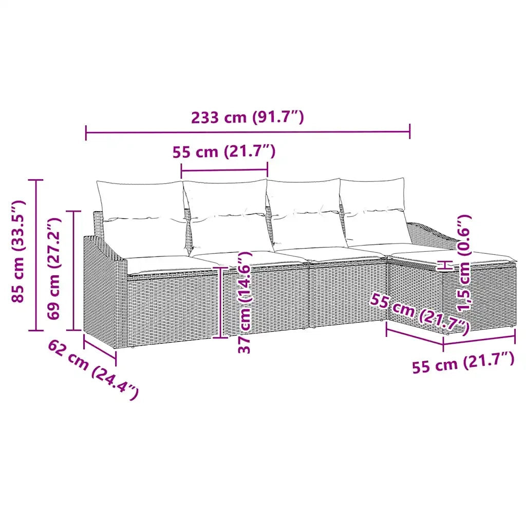 Set di divani con cuscino 5 pcs Grigio chiaro polyrattan 3346682