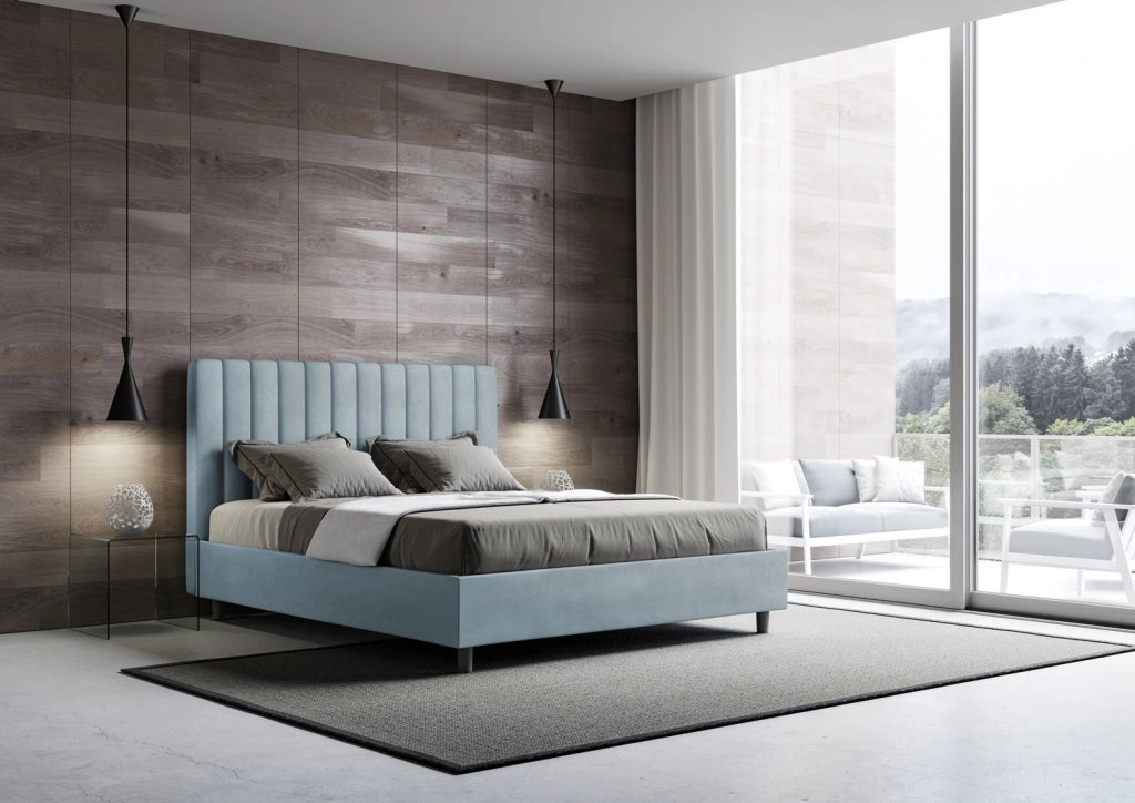 BS COM Letto una piazza e mezza contenitore imbottito 130x190 microfibra azzurro