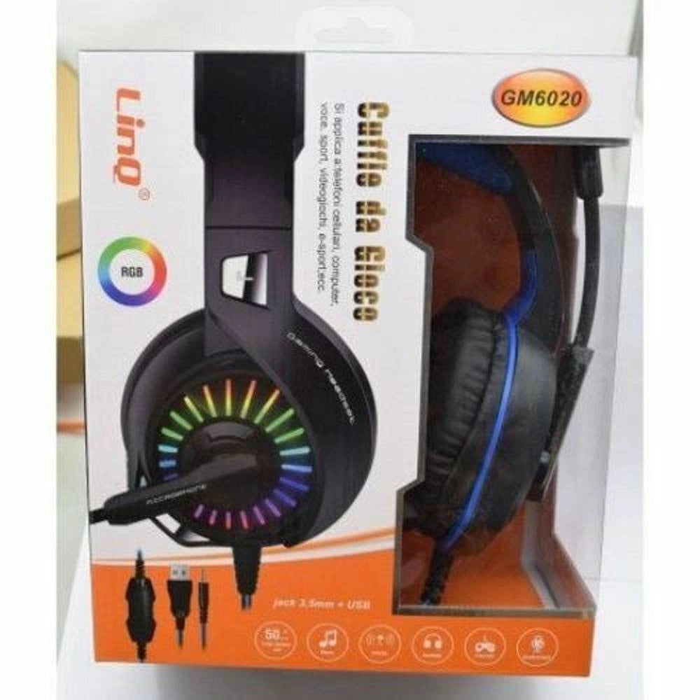 Trade Shop - Cuffie Stereo Con Microfono Jack 3.5mm + Usb Con Led Gaming Giochi Film Pc Gm6020 -