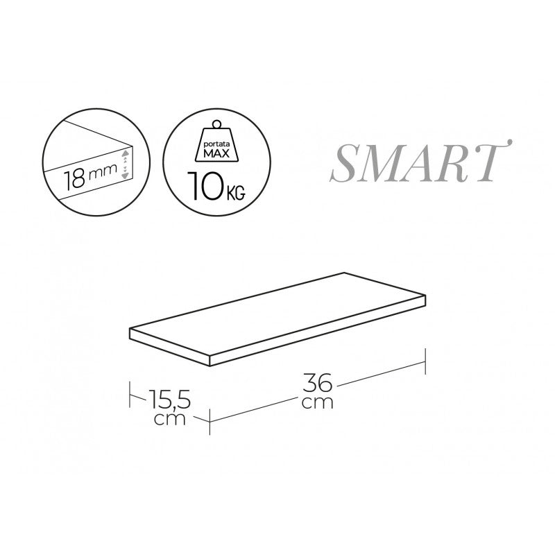 Mensola da Muro, Scaffale Legno, Mensola da Parete, Ciliegio, 36x15,5x1,8 cm - Smart
