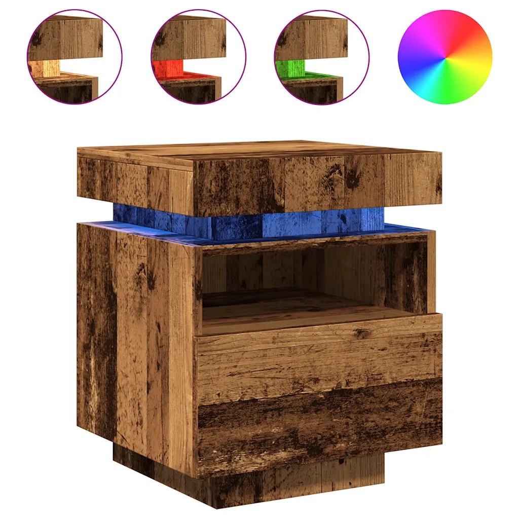 Comodino con Luci LED Legno Antico 40x39x48,5 cm 857658