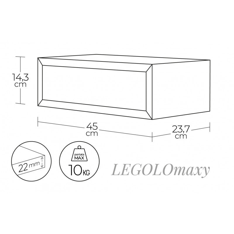 Mensola da Muro con Cassetto, Comodino Sospeso, Mensola da Parete, Rovere Grigio Nuovo, 45x14,3 p23,7 cm - Legolo Maxi
