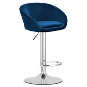 Sgabello da bar East in velluto blu e cromo